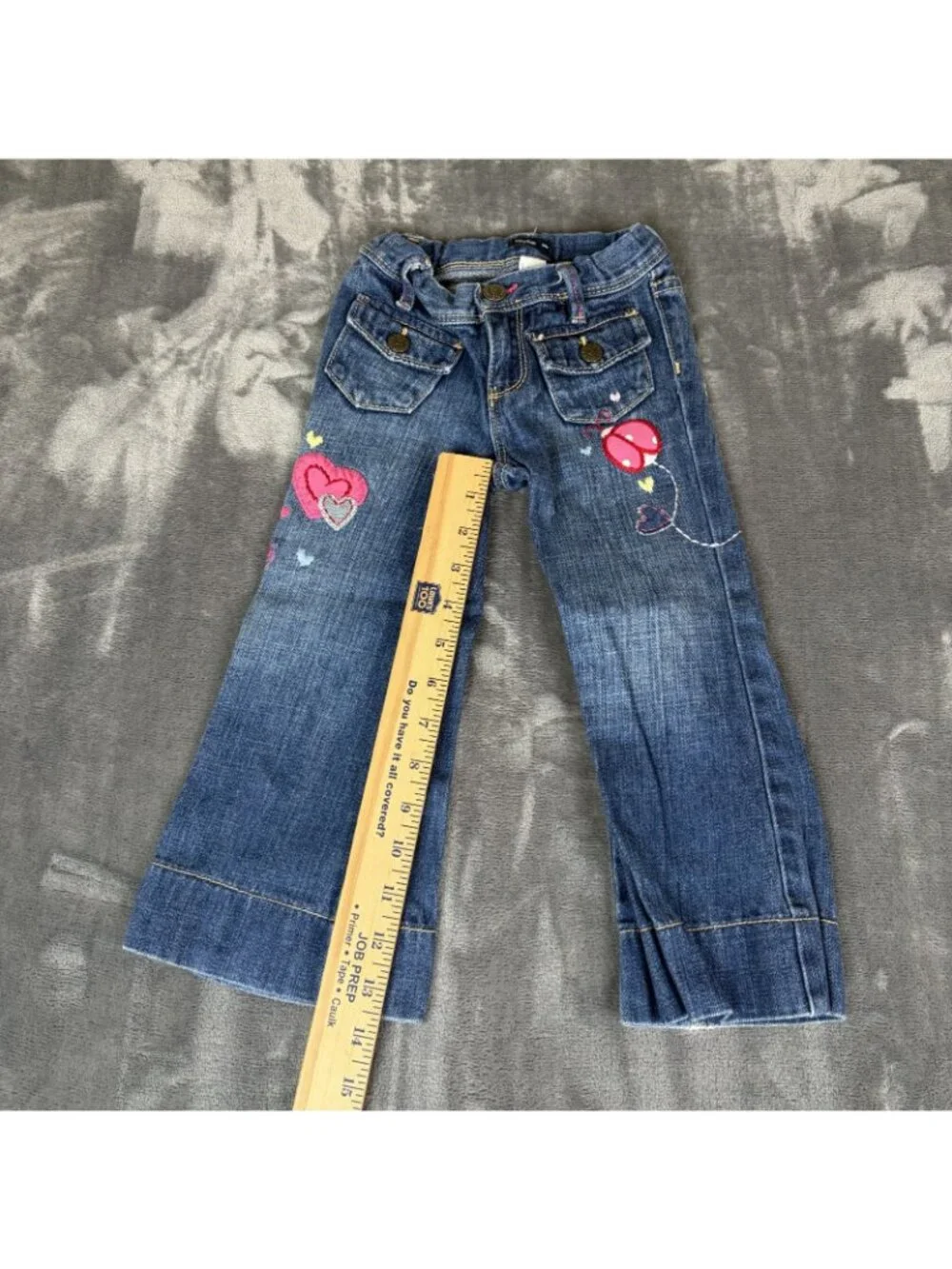 Baby Gap Denim Stretch Toddler Embroidered Jeans Size 3t Patched Flare Leg Y2K